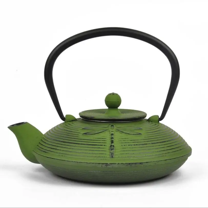 Чугунный чайник с зеленой липой 750 мл ручкой для красного зеленого синего чая заваривания термостойкий цветной
