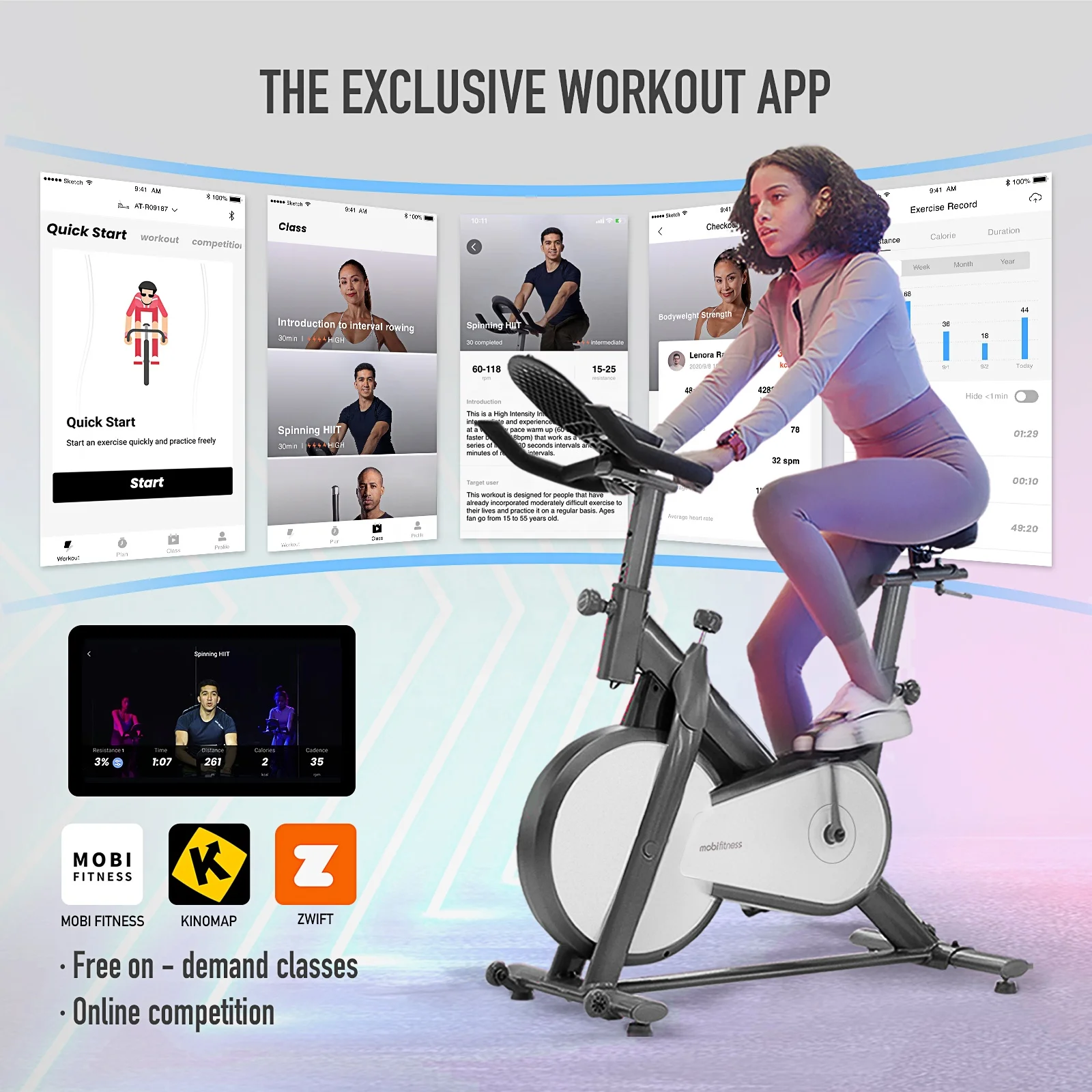 Mobifitness Commercial Home Used Smart Gym Fitness Spinning Indoor Exercise Magnetic Resistance Fit Spinning Bike