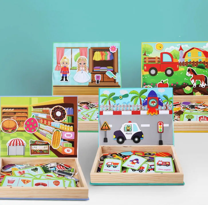 Early education cognitive magnetic magnetic paste spell leshi wooden toys