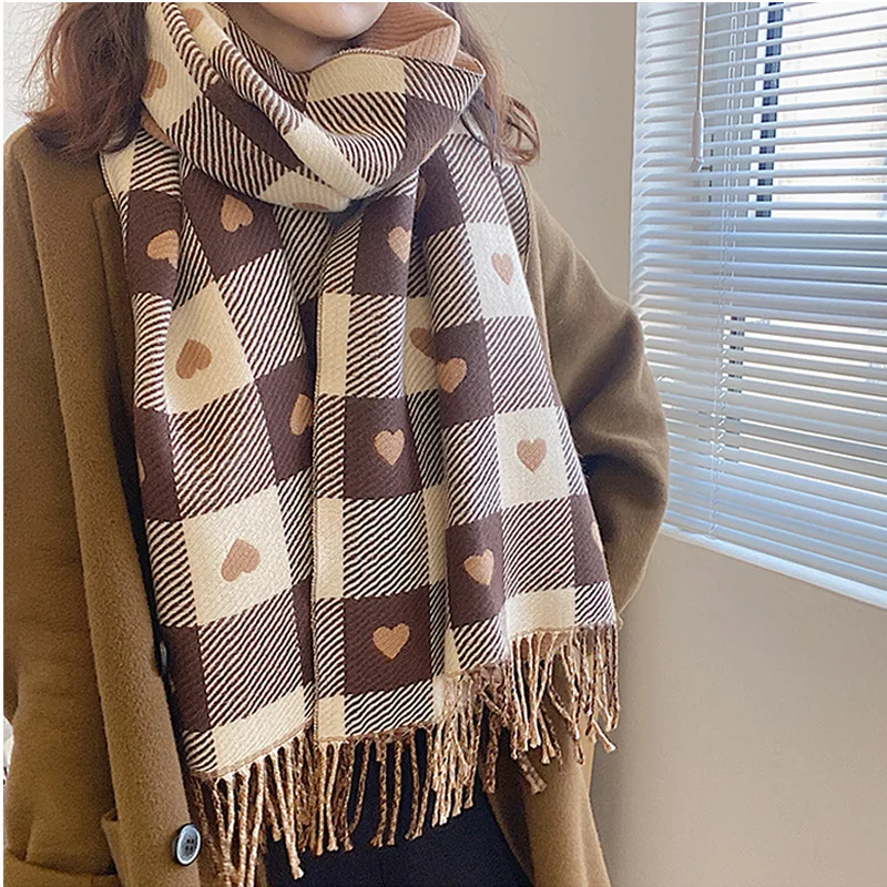 Hot plaid scarf for women winter Korean double-sided designer new cashmere scarf
