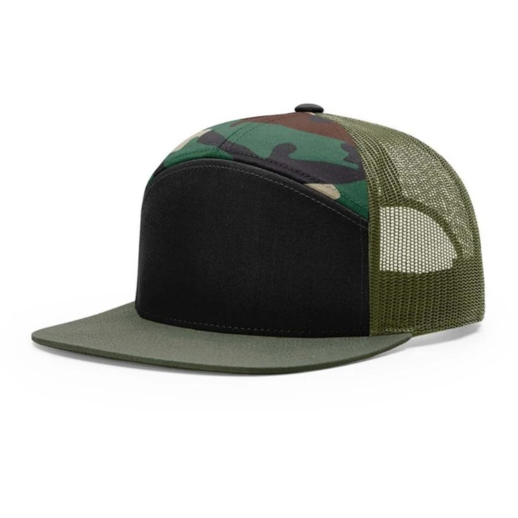 HS19 hot sale Custom 3D Embroidery mens leather Patch Logo Mesh Plain Richardson 168 7 panel Trucker SnapBack yupoong Hat Cap