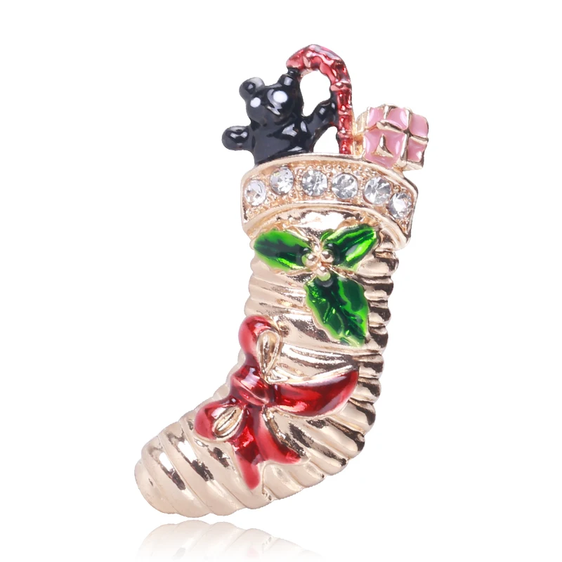 Creative personality Christmas gifts wholesale vintage alloy drop oil Christmas boots socks brooch