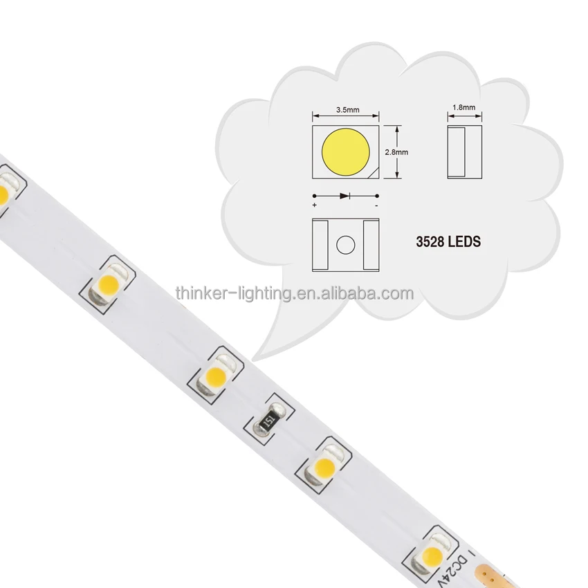 New Hot Sale 8mm DC12/24V 4.8W Waterproof SMD3528 60LEDs Flexible LED Strip Light