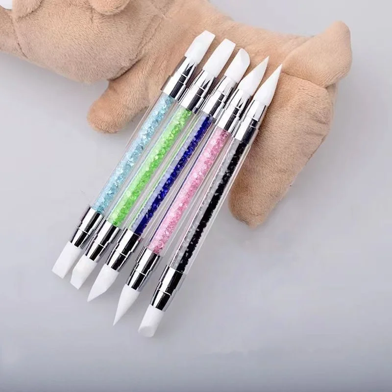 5 Colors Sculpture Pen Acrylic Handle Brushes Carving Builder Emboss Dotting Pen Brush Tool Double End Silicone Nail Art