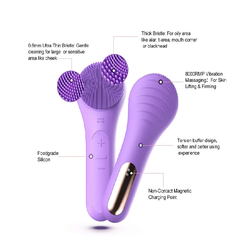 PSB waterproof rechargeable electric silicone sonic vibrating face facial cleansing brush heat with magnet charger