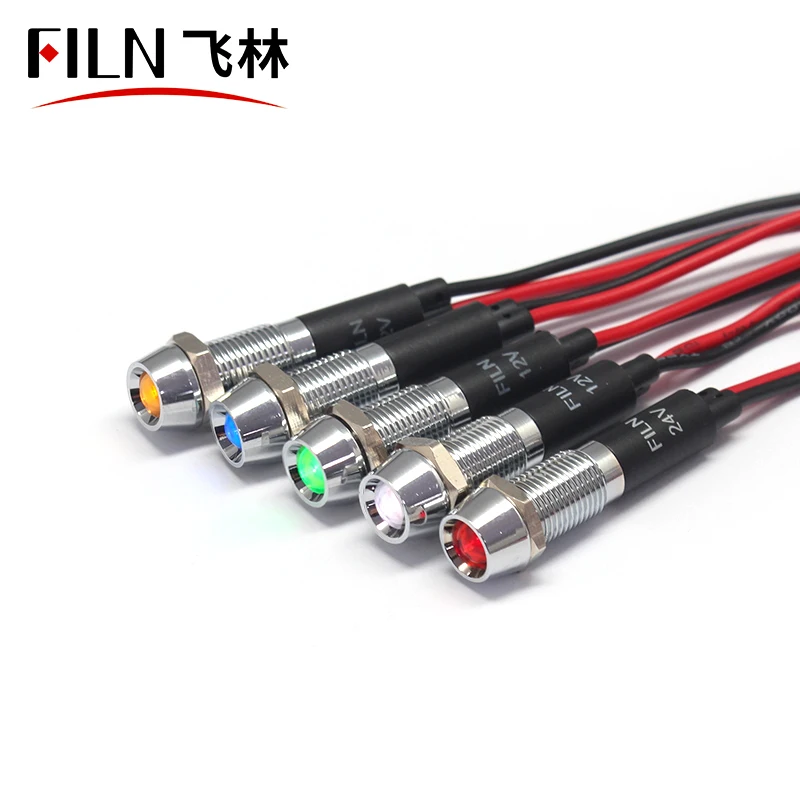 FILN 8MM 24V Red IP67 High Pressure Metal Indicator Lights With Wire