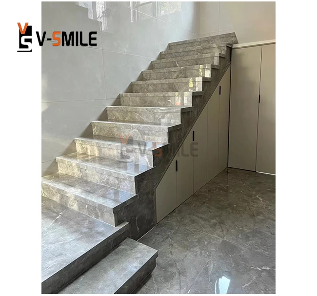 Anti Slip Polished cheap grey Marble  Stairs Step Tiles Steps Inside indoor design decoration Stair Stepping Marble
