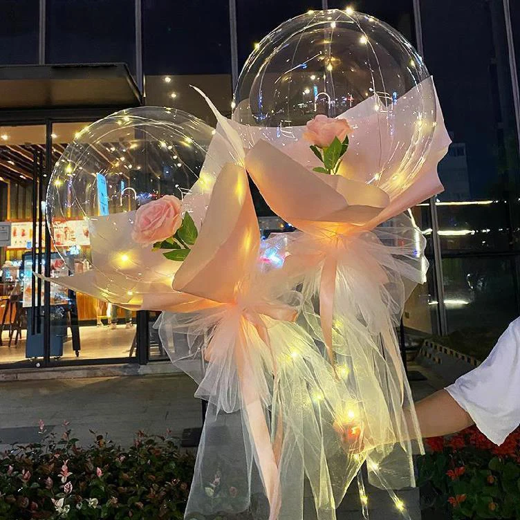 Light Rose BOBO Ball Decor Bunch Glow Bouquet Shine Balloon Nosegay Night Balloons LED Roses Balloon