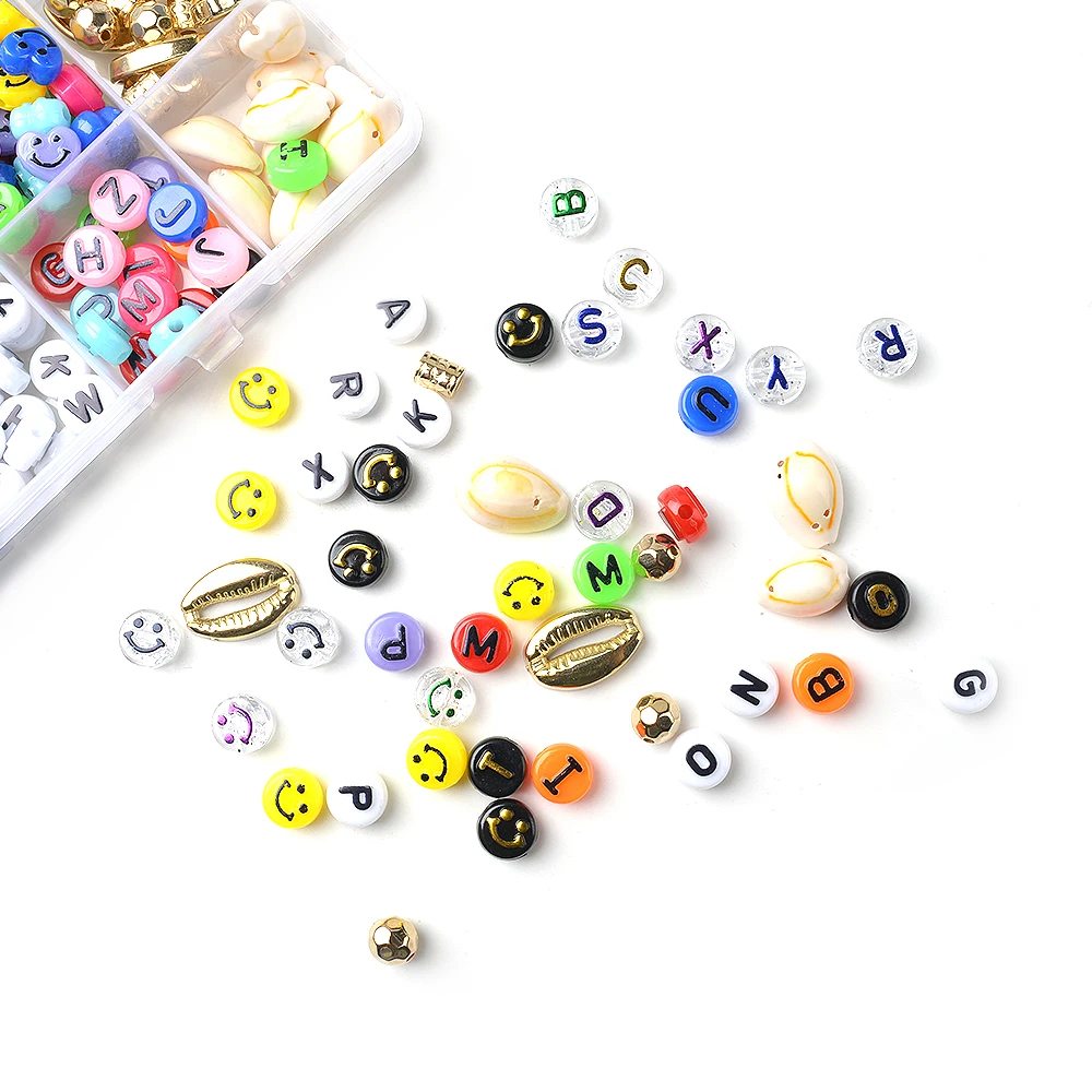 Amazon 24 Slots 600 Pcs Mixed Flat Round Smile Face Beads Acrylic Letter Beads Box Set  For Jewelry Making Alphabet
