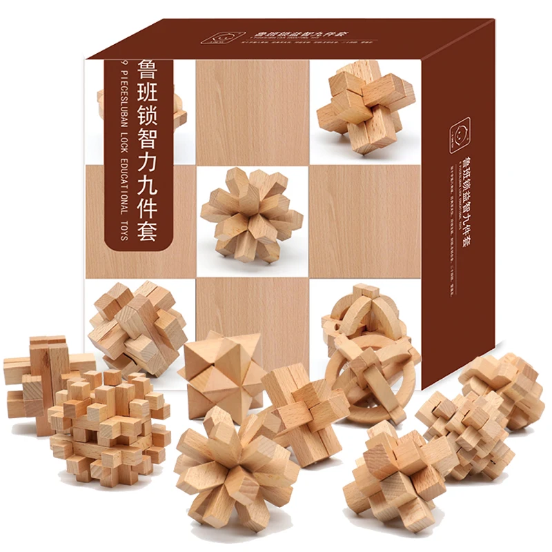High Quality Beech Wood Educational Toys Lu Ban Lock Puzzle Game Jigsaw Puzzle