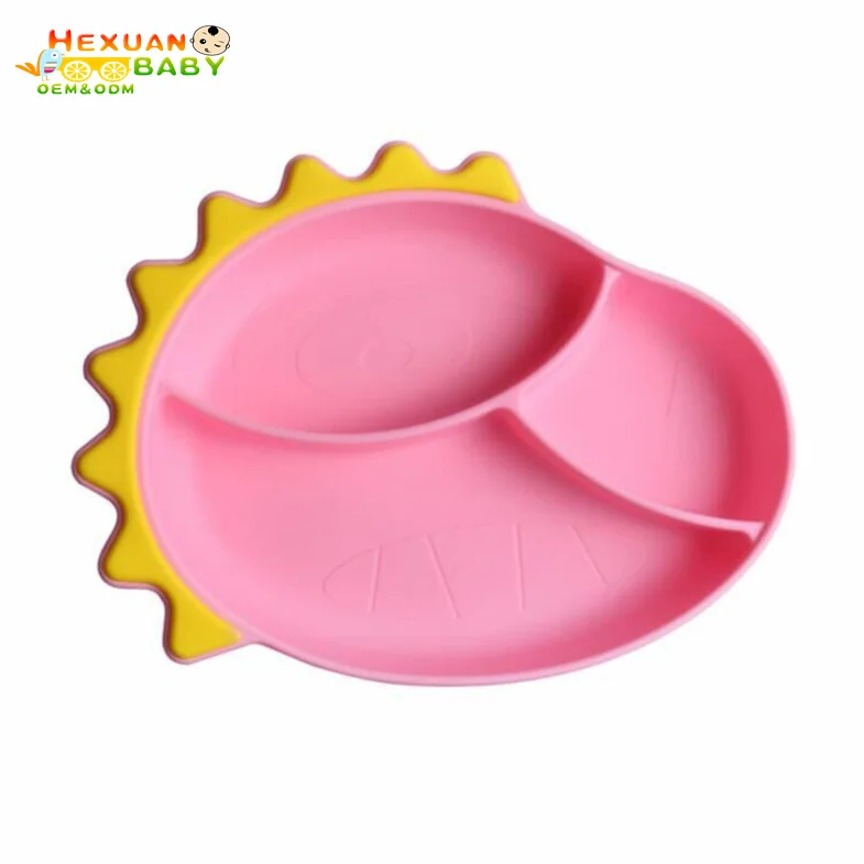 BPA Free Food Grade Dinosaur Animal Fork Spoon Feeding Silicon Plate Baby Set