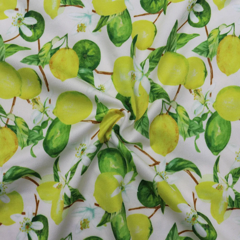 China Supplier Milk 4 Way Stretch 92 Polyester 8 Spandex Lemon Fruit Printed Fabric