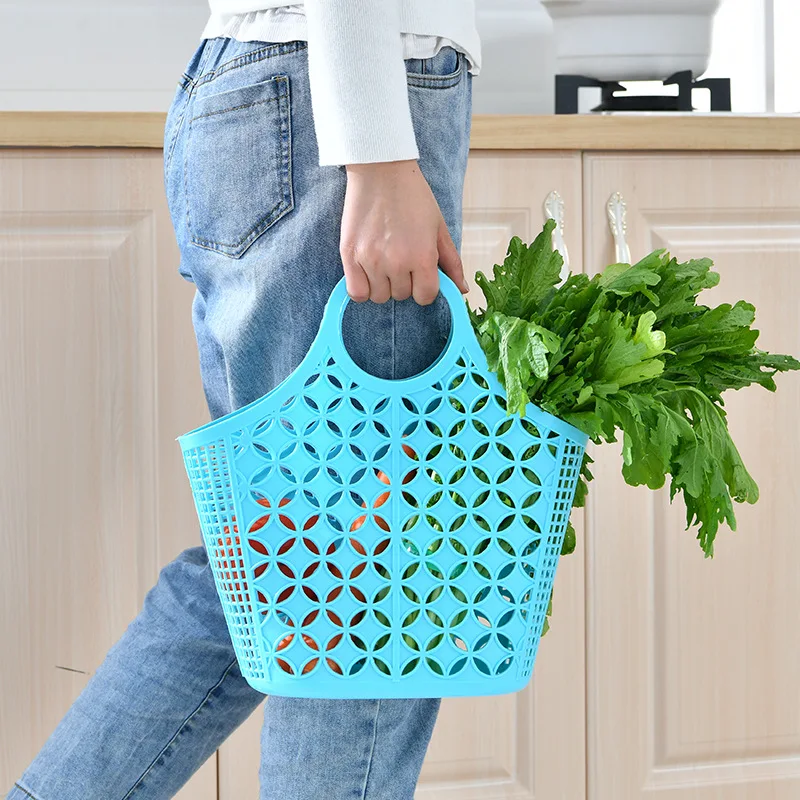 New Arrival Heavy Duty Red Straw Basket Foldable Bag Large Plastic Fruit Vegetable Jelly Basket Bag