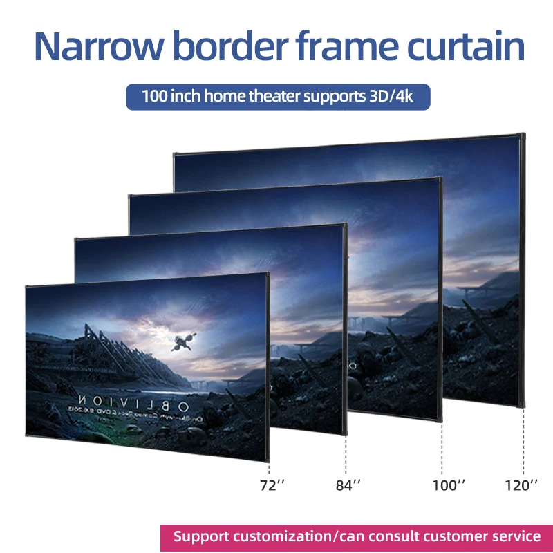 84 Inch 16:9/4:3 Wall Frame Metal  Narrow border 1cm Fixed Frame Projector Projection Screens Home and office