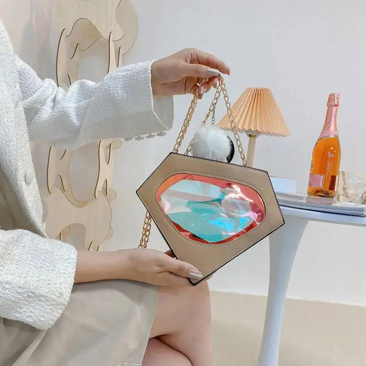 Hot Sale New Style Women Cheap PU Transparent Hand Bag Irregular Designer Purses Bags for Ladies