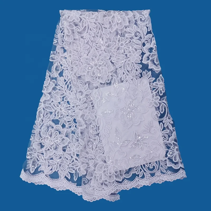 
lace fabric factory dress white african sequin lace fabric for wedding 