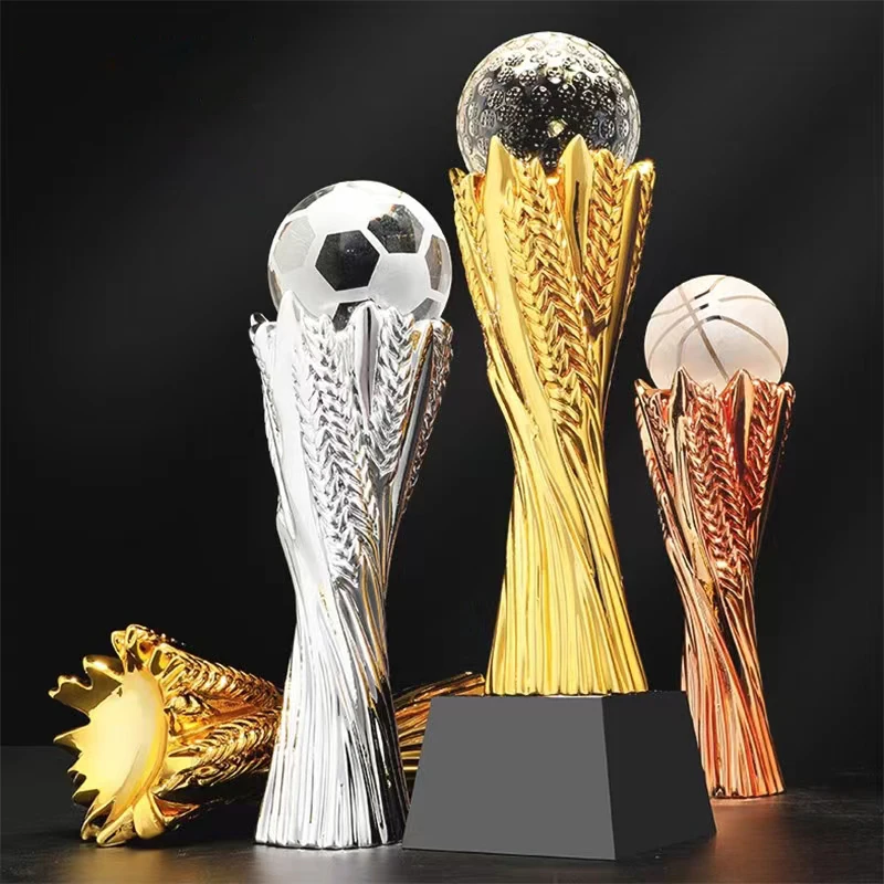 School Match Souvenir custom Design laser engraved awards and medals crystal glass ball trophy for World Cup