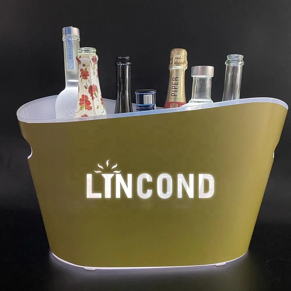 Роскошное светодиодное ведро со льдом с синей росписью индивидуальный логотип 8 л пластиковое для льда вина шампанского