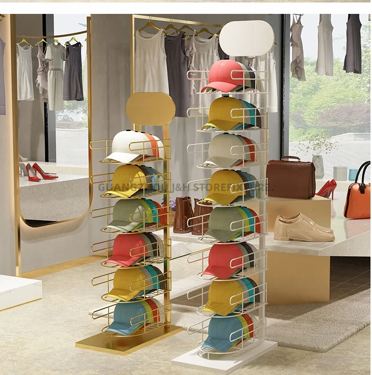 New product hat stand display rack stainless steel hat display rack for retail store multi-layer hat tower stand display rack
