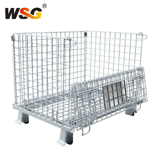 Hot sale wire mesh box  heavy duty steel  high capacity cage metal bin storage container for warehouse