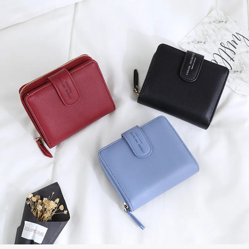 RU Square PU Leather Card Holder Wallet with Zipper Wholesale Change Gadget Storage Bags with Buckle