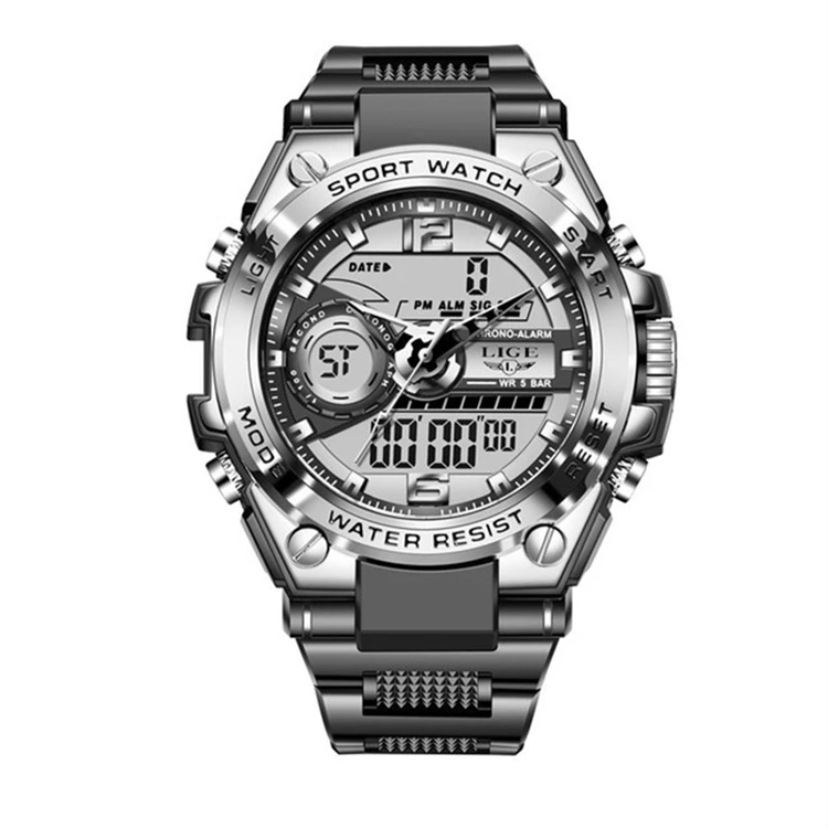 Hot Selling Lige Brand 8922 Mens Silicone Strap Analog Quartz Sport Digital Watch