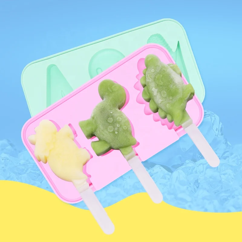 High quality 3d cartoon design silicone ice cream mold popsicle with silicone lid
