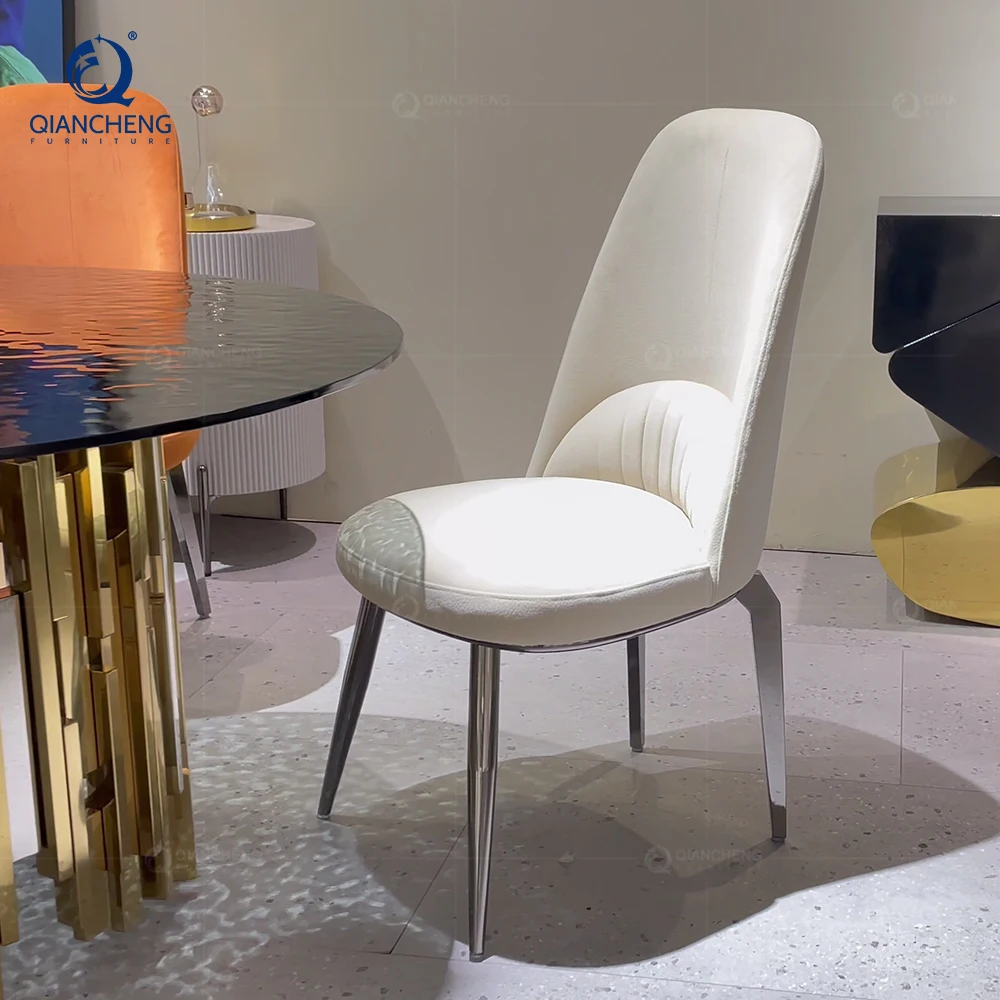 Vip plush dinning metal luxurious nordic sillas de lujo de acero inoxidable upholstered ding genuine leather dining room chairs