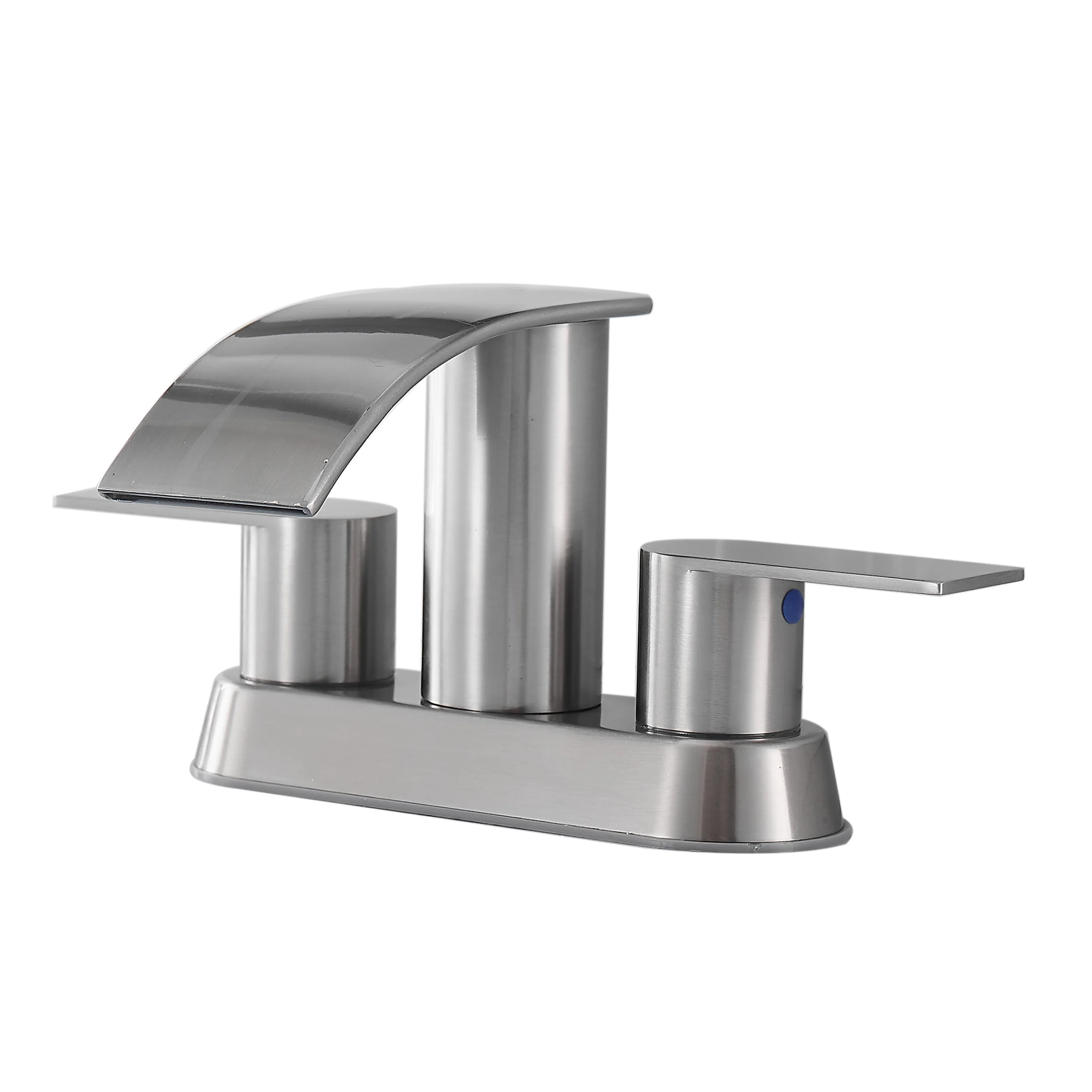 Modern Two-Handle Bathroom Sink Faucet with Metal Pop-up Drain Stopper Brushed Nickel Finish for Gym Use