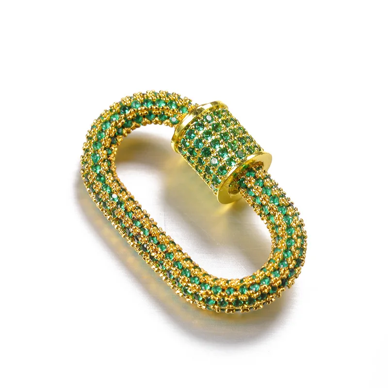 High Quality Multi Color CZ Micro Pave Oval Shaped Clasp Carabiner Gold Plated Oval Pendant for Necklace Jewelry Making