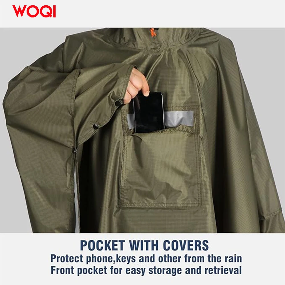 WOQI custom printable with reflective stripes hooded waterproof raincoat adult jacket raincoat