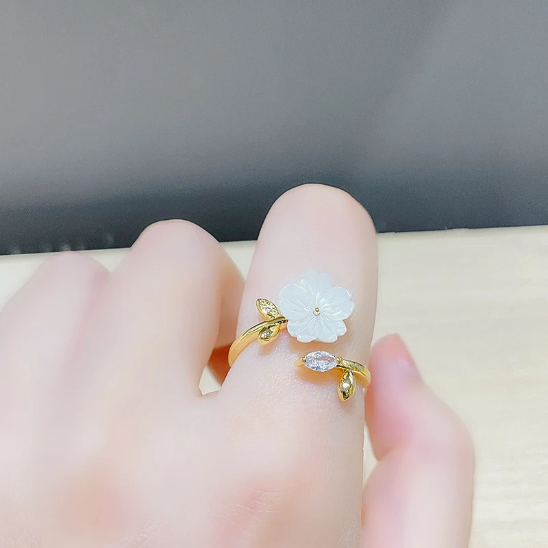 JZ10223 Fashion trendy gold plated women jewelry shell flower open adjustable ring