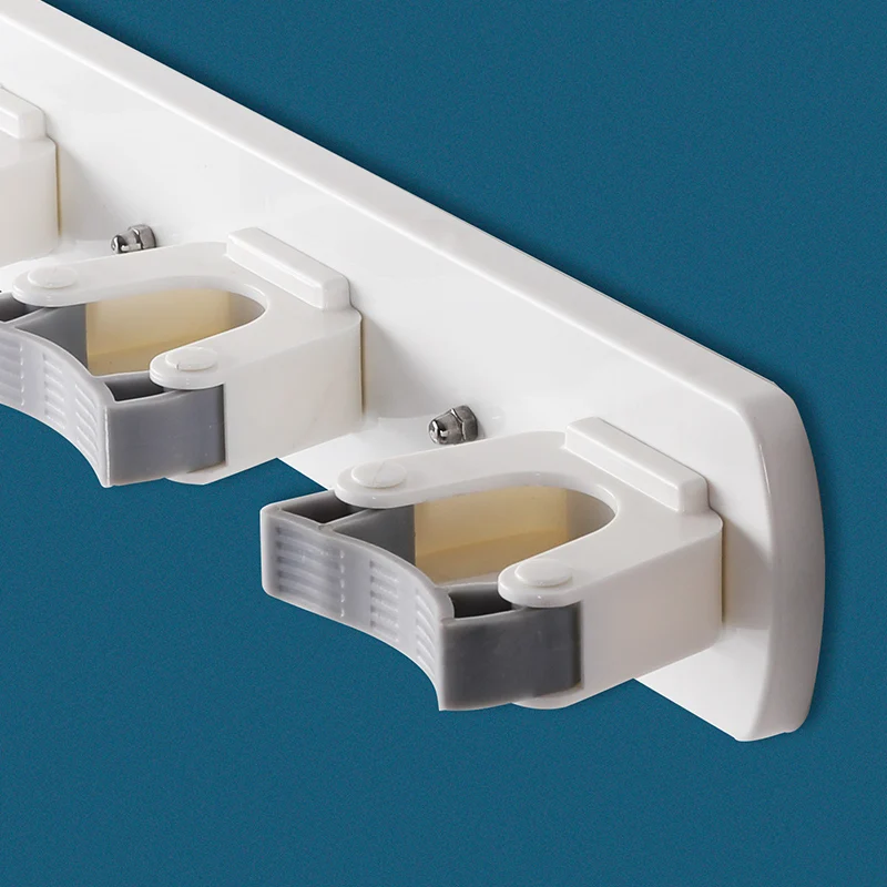 Factory Good quality wall mounted nail free set of three mop & broom holder 3 holders with 2 hooks tool organizer