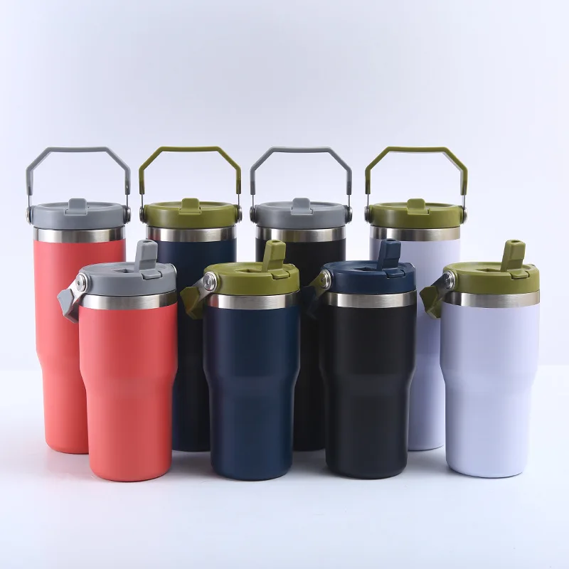 New large capacity straw car cup stainless steel vacuum insulation cup  portable handle ice Bully cup