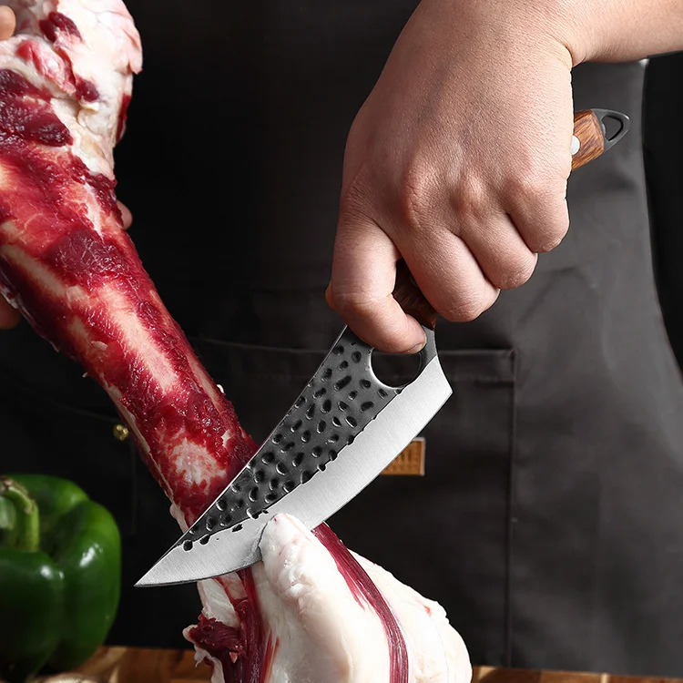 high carbon steel kitchen chef cleaver serbian hammer boning knife for sheep brisket slaughter meat butcher forged chopper knife