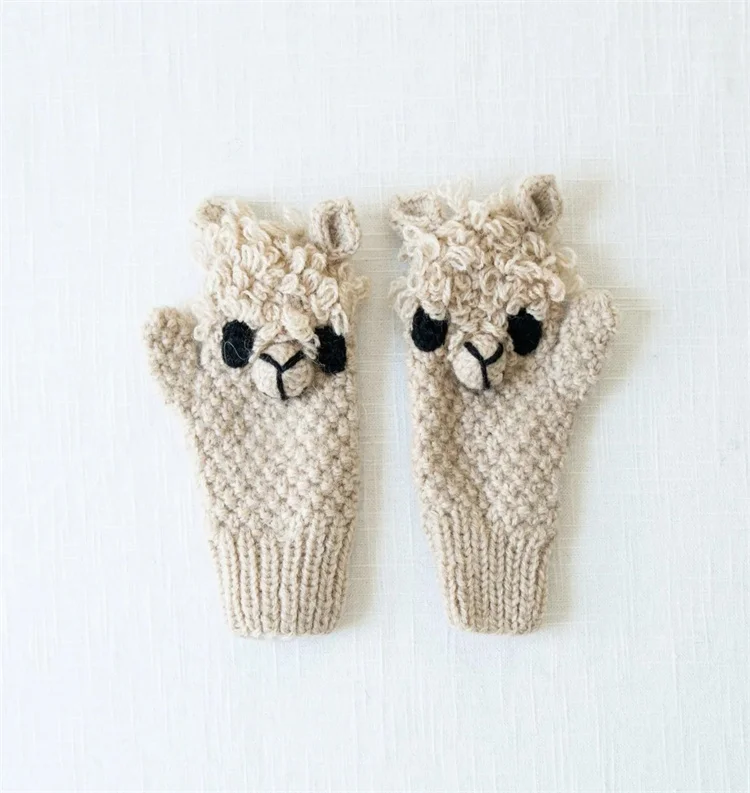 Wholesale Kids Wool Animal Mitten Custom Made Knitted Animal Mitten Hand Knitted Alpaca Sheep Mitten