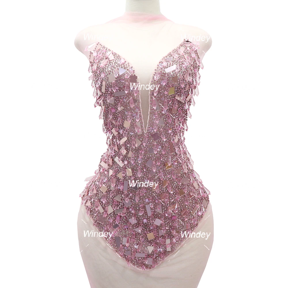 Beautiful Pink Color Full Rhinestone Mirror Acrylic Stone Crystal Appliques with pendant For Wedding Dresses Panels