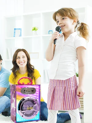 Bluetooth Karaoke Machine Mirror Surface Wooden Wireless Singing Speaker with 2 Microphones for Kids and Adult