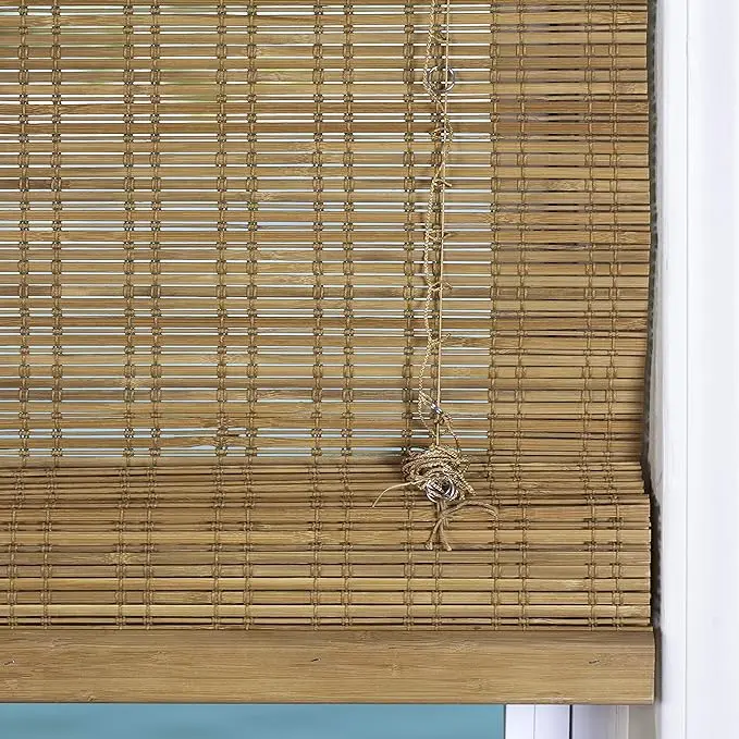 Customized Real Natural Bamboo Material Sheer Bamboo Roman Shades Light Filtering Cordless Blinds for Interior Windows