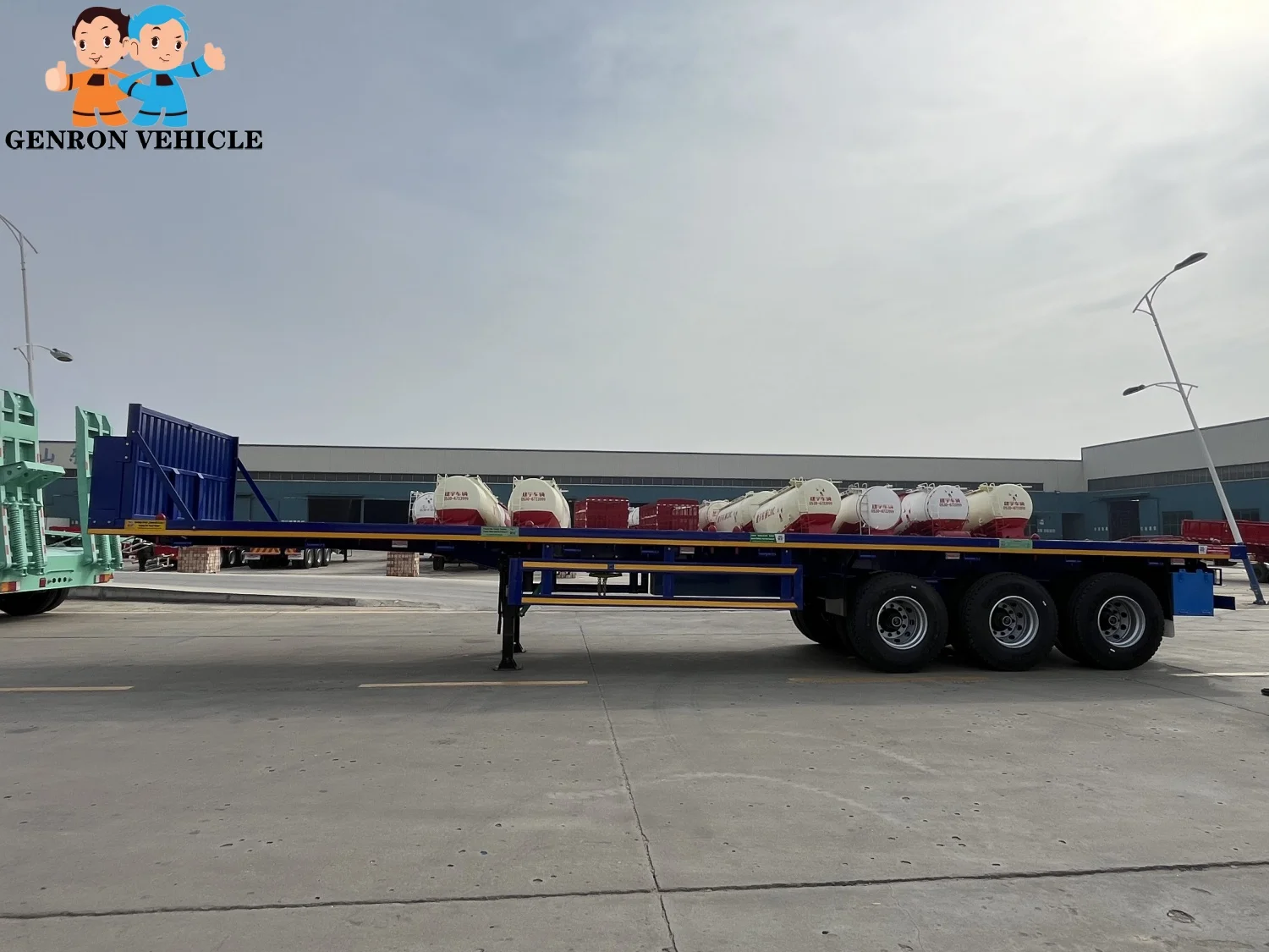 50 tons China three axles 13000x2500x2700 mm container transport/logistics flat bed semi trailer truck with oil tank