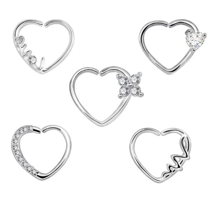 
Stainless Steel Love Heart Nose Ring Rhinestone Nose Ring Body Piercing Jewelry 03NR004 