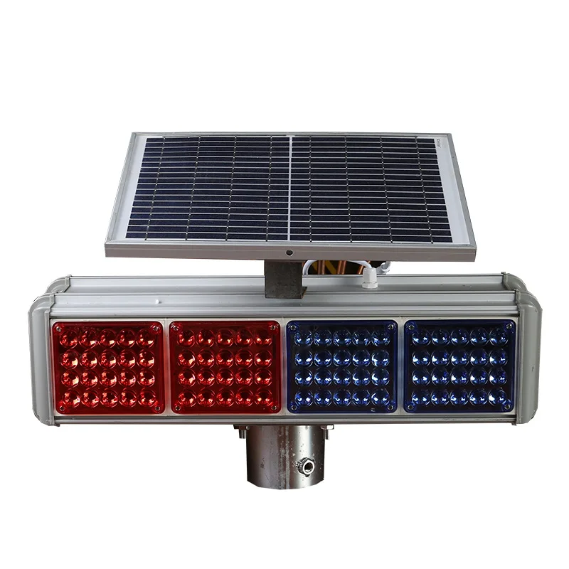 Solar powered blue red LED light danger warning high brightness traffic flash construction light