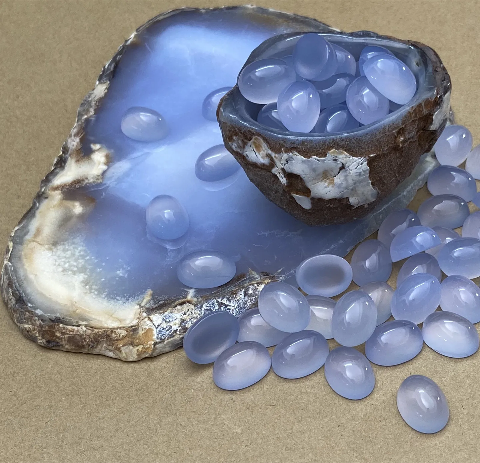 
Wholesale 8*8*6mm natural gemstone loose beads blue chalcedony stone flat back stone cabochon for jewelry accessories 