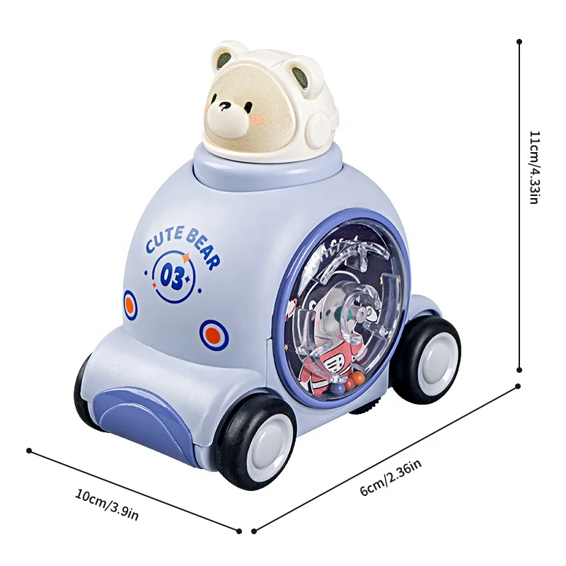 New Cartoon design juguetes space animal press diecast plastic puzzle baby mini car toys