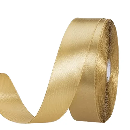 Wholesale cheap 2.5cm/1inch solid gold satin ribbon wedding birthday party decoration gift wrapping ribbon for small business