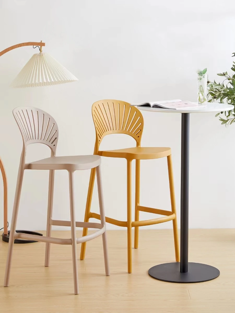 JUNQI Nordic Simple Bar Chair Leisure Home Thickened Back Ins Fashion Plastic High Chair