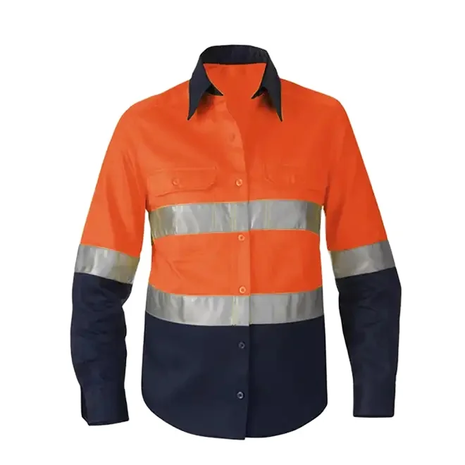 Wholesale polyester Mens Reflective Shirts and Pants Orange long sleeves  high quality safety work wear uniform for men