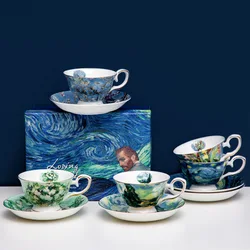 Coffee And Tea Set Bone China Tea Set Oil Painting Style Van Gogh Tea Cups With Delicate Gift Box And Spoon Saucer