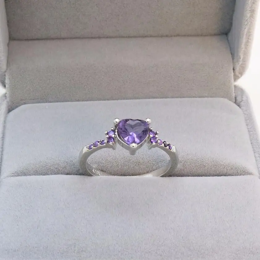 Purple Heart Cut Solid 925 Sterling Silver Engagement Ring Jewelry Manufacturer China