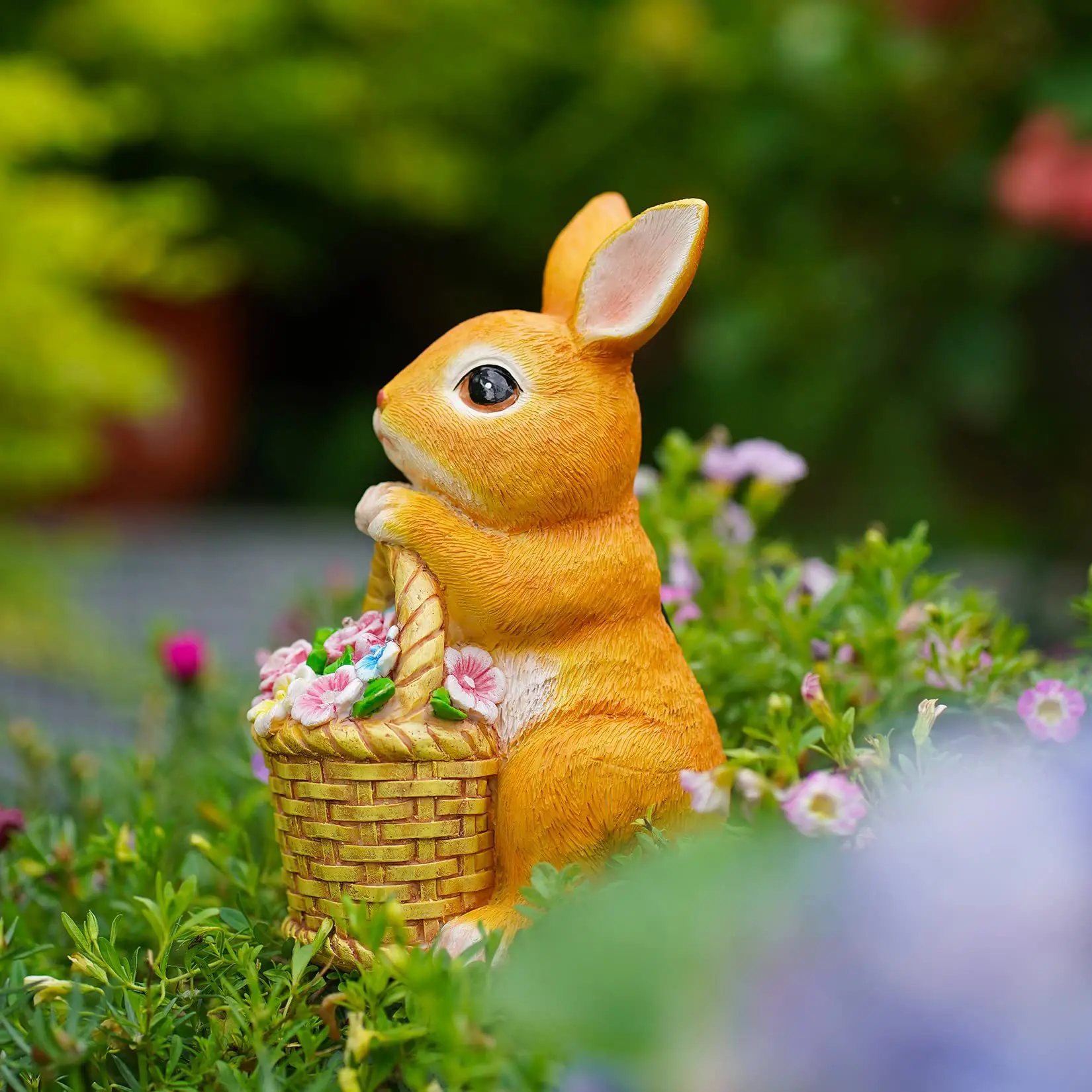 Creative Rabbit Basket Resin Crafts Solar Simulation for Home & Garden Courtyard Ornament Display & Decor